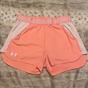 Under Armour pink and white workout shorts